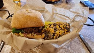 Vegan Burger with black bean and corn salad at Yavapai Tavern in Grand Canyon Village