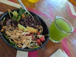 Burrito bowl and agua del dia at Burrito Piñata San Pancho in San Francisco