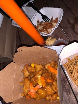 OMG DELICIOUS and crunchy soy orange chx and yummy cream chz wontons!!!! at Veggie Village in Chandler