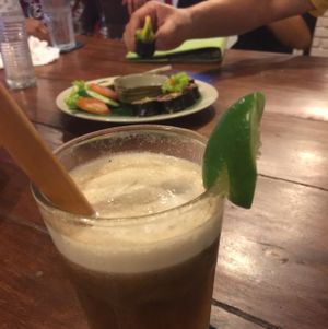 snake bite juice with sushi in background - juice is really good to kick start the appetite  at Warung Sopa - Jl Sugriwa in Ubud