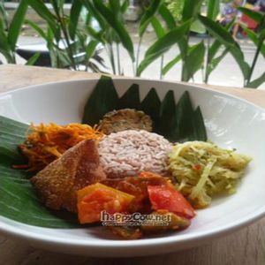 vegetarian nasi campur is great! you can choose your favotite menu. there are some vegan free cakes,too! yummy at Warung Sopa - Jl Sugriwa in Ubud