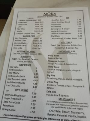 Menu at Moka  in Ardrossan