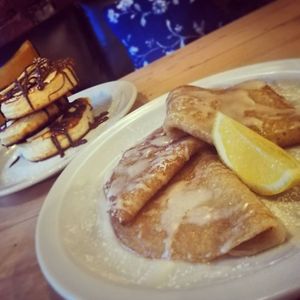 American style pancakes and vegan crepes at Roots & Seeds Cafe Bistro in Kirkcaldy