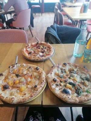 The one with all the season and some added seitan salami, the Seaspiracy one, and the one with the potatoes! at Purezza in Manchester