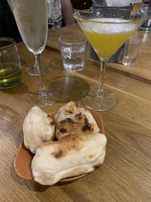 Truffle dough balls (seasonal) and Prosecco (comes with seasonal menu) & martini at Purezza in Manchester