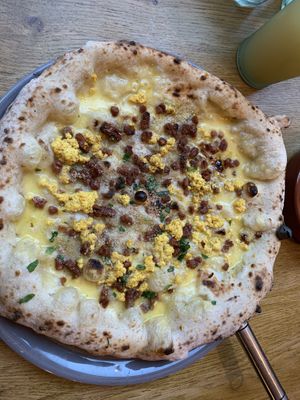 The carbonara pizza  at Purezza in Manchester