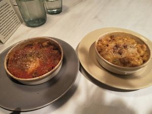Macaroni cheese, meatballs in marinara sauce at Purezza in Manchester