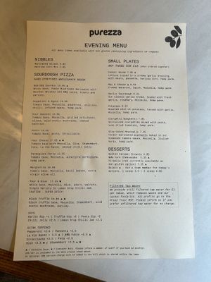 Menu pt 1  at Purezza in Manchester