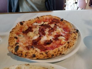 4 cheeses, La Vie bacon, and chili jam at Purezza in Manchester