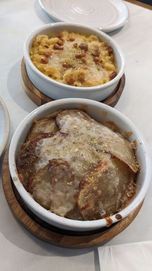 Mac n cheese and roasted potatoes at Purezza in Manchester