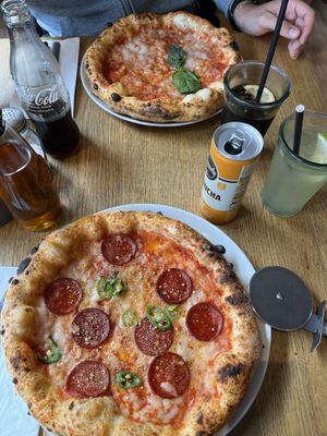 marga and pepperoni pizzaa  at Purezza in Manchester