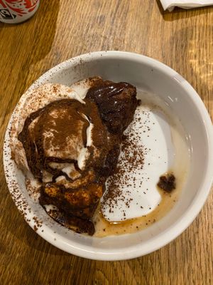 Salted caramel brownie with vanilla ice cream  at Purezza in Manchester