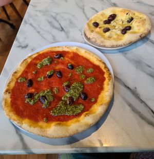 Pesto pizza and foccacia at Purezza in Manchester