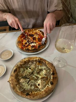 3 cheeses pizza and truffle pizza   at Purezza in Manchester
