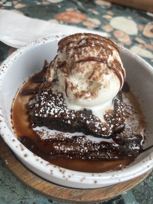 Brownie and vanilla icecream   at Purezza in Manchester