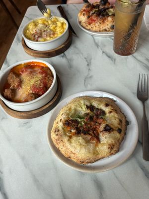 bbq mini pizza + plant balls at Purezza in Manchester