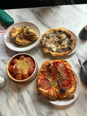 vegan pepperoni mini pizza + plant balls at Purezza in Manchester