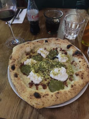 Pistachio and bacon pizza at Purezza in Manchester