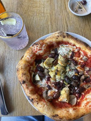 Veggie pizza and lavender lemonade   at Purezza in Manchester