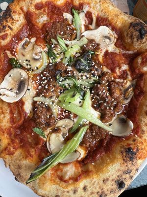 Guangajong (tempeh and mushroom with spicy asian sauce  at Purezza in Manchester