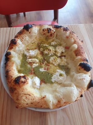 Pistachio Pizza: Roasted ham, Superstraccia and pistachio pesto at Purezza in Manchester