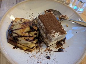 Nutella & Superstraccia Dough Ball (Left) and half a "Purezza’s Legendary Tiramisu" (Right) at Purezza in Manchester