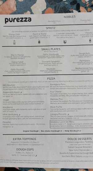 Menu (September 2025) at Purezza in Manchester
