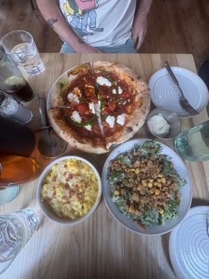 Lasagne pizza, caesar salad,& mac n cheese   at Purezza in Manchester