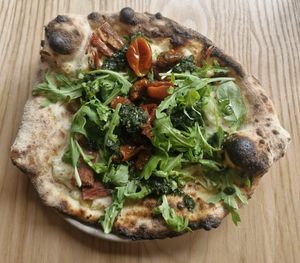 Steak & Chimichurri Pizza: Steak, chimichurri, rocket, and sun-dried tomatoes. at Purezza in Manchester