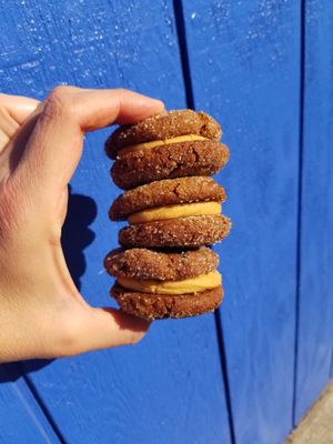 Triple Ginger Molasses Cookie Sandwiches with Pumpkin Creme Filling (V, GF, Grain-Free) at Bright Star Bakery in Talent