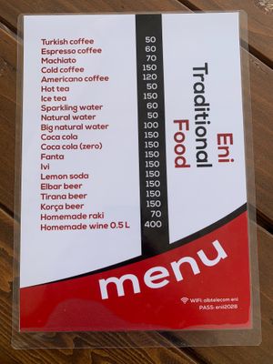 Menú side 1 at Eni Traditional Food in Berat