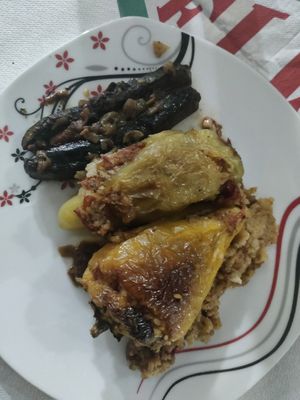 Stuffed peppers and eggplants..Tastes 1000x better than it looks like, i promise! at Eni Traditional Food in Berat