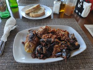 Mix of stuffed peppers and eggplant at Eni Traditional Food in Berat
