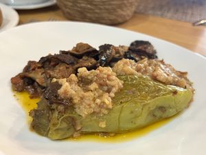 Mixed stuffed peppers and aubergine   at Eni Traditional Food in Berat
