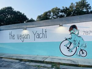 Cute restaurant and very easy to spott  at The Vegan Yacht in Austin