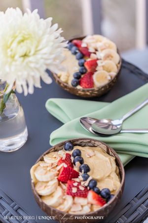 Smoothie bowls served on balcony. at Gardenview Estate Bed & Breakfast in Kettle Falls