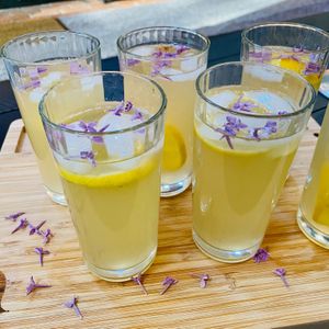 Lemonade served after optional historical property tour. Pictured: lilac lemonade. at Gardenview Estate Bed & Breakfast in Kettle Falls