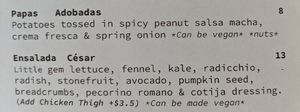 Vegan options for Papas Adobadas or Ensalada César at Nido's Backyard in Oakland