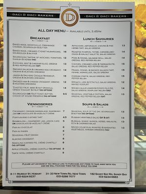 Daci & Daci (New Town) main menu (May 2021).  at Daci & Daci Bakers in New Town