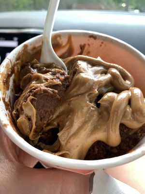 Soy peanut butter chocolate sundae! 😍 at The Great Escape Ice Cream Parlor in Watkins Glen