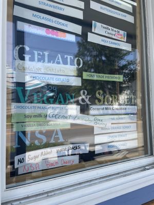 Vegan options clearly listed  at The Great Escape Ice Cream Parlor in Watkins Glen