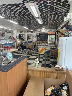 Super quirky interior with retro vibes  at The Great Escape Ice Cream Parlor in Watkins Glen