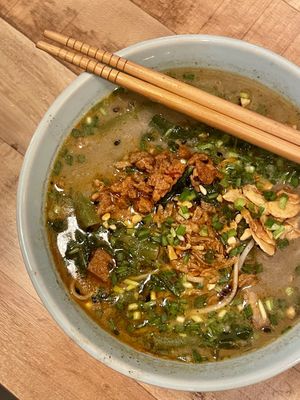 Black sesame tan tan mien. So delicious. It comes soup, toppings and noodle separately.  at Nosh in Seoul