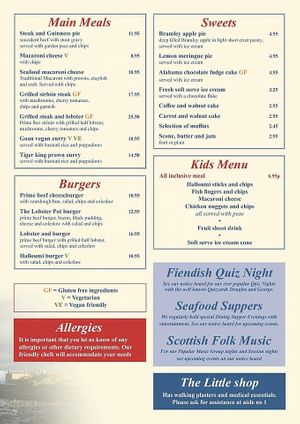 Menu at The Lobster Pot in Blackness