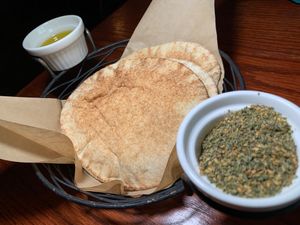 Pita Bread:  Complimentary w/ Olive Oil and Spices at Zooroona Restaurant and Lounge in Kalamazoo