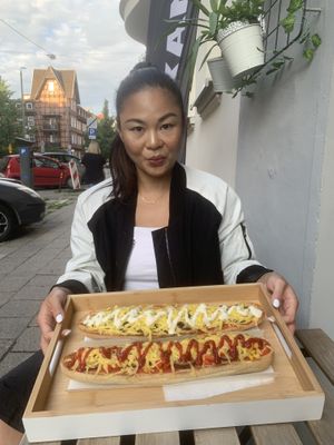 Mushroom+garlic sauce / Salami with Extras + spicy ketchup  at Granvegano in Poznan