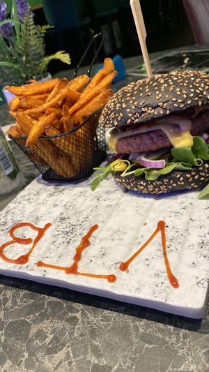 Black burger at Vegan Temple Bar in Amsterdam