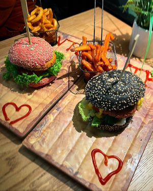 Colorful burgers   at Vegan Temple Bar in Amsterdam