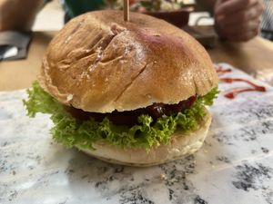 Classic burger (very good)  at Vegan Temple Bar in Amsterdam