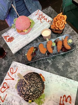 Vegan burgers  at Vegan Temple Bar in Amsterdam